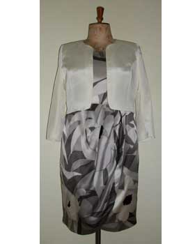 Satin Print Dress with Cream Faille Jacket