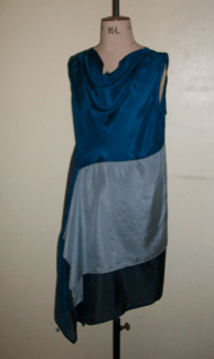 Cowl Neck Dress with Draped Skirt Blue